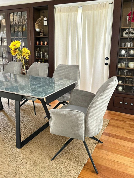 VICENZA DINING TABLE SET GREEN WITH 6 VENEZIA 360 AUTO SPIN CHAIRS WITH ARMREST GREY