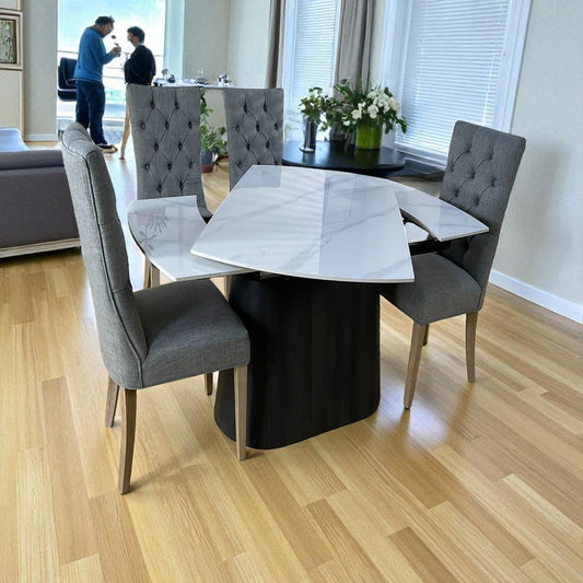 BELLUNO TWIST WOOD WITH 6 ANDREA LIGHT CHAIRS DINING SET