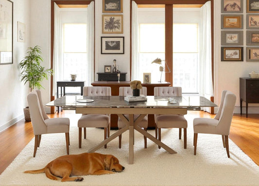 SAVONA BEECH WITH 6 BALBOA MINK DINING CHAIR