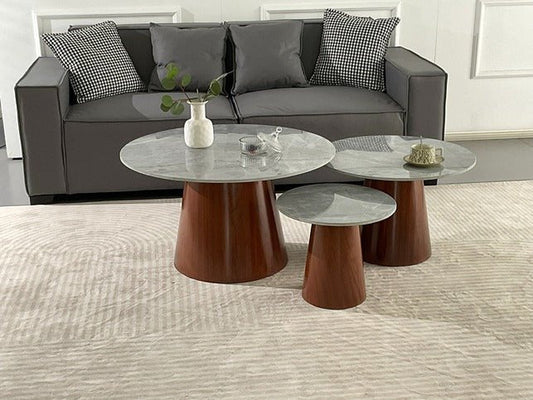 NESTING COFFEE TABLE, WITH WALNUT FURNISHED WOODEN BASE