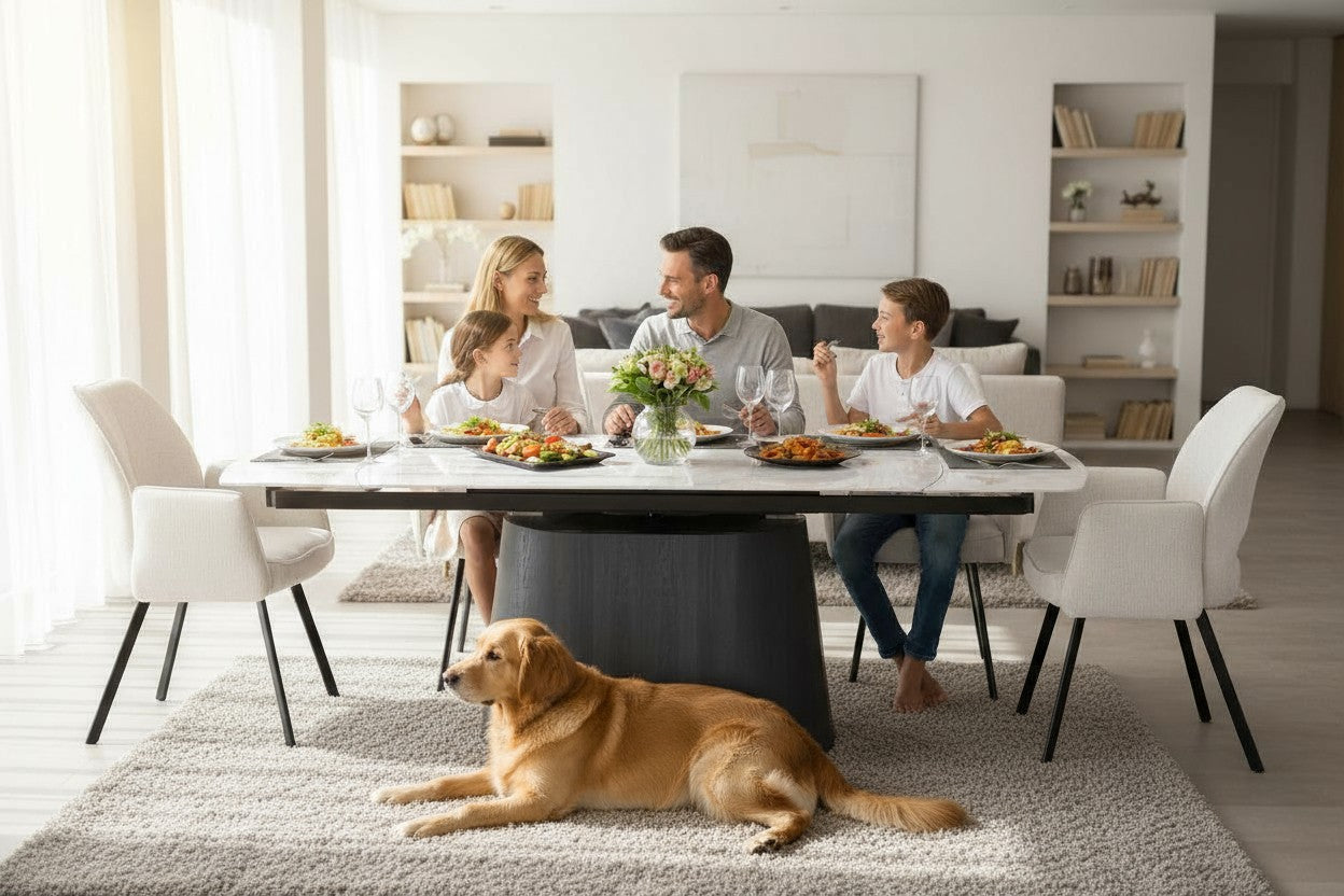 BELLUNO TWIST WHITE WITH 6 VENEZIA  WHITE CHAIRS DINING SET
