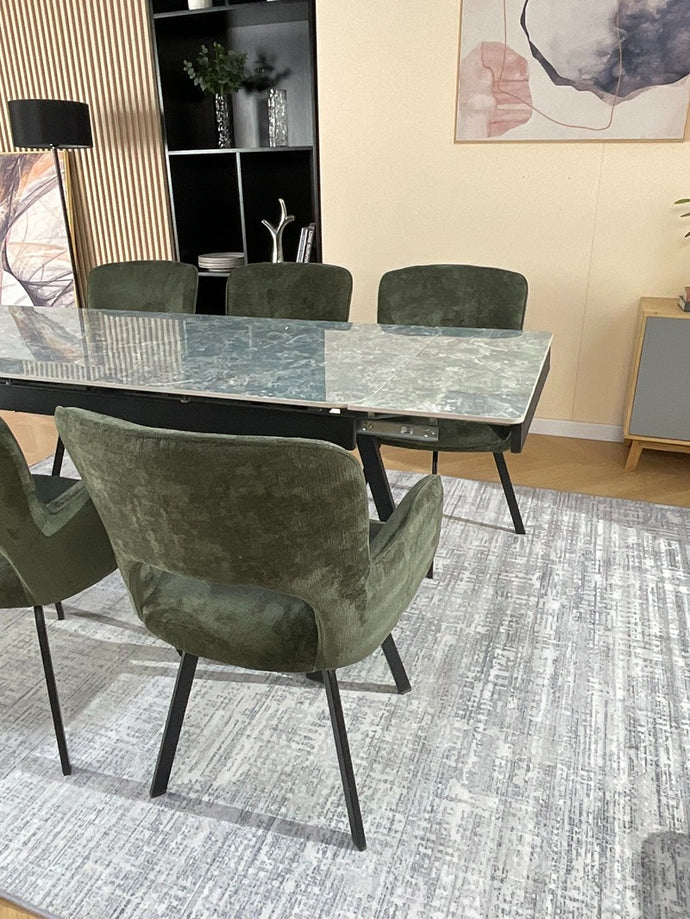 VICENZA DINING TABLE SET GREEN WITH 6 BRUTAS 360 AUTO SPIN CHAIRS GREEN
