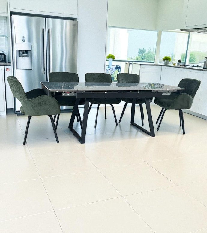 VICENZA DINING TABLE SET GREEN WITH 6 BRUTAS 360 AUTO SPIN CHAIRS GREEN