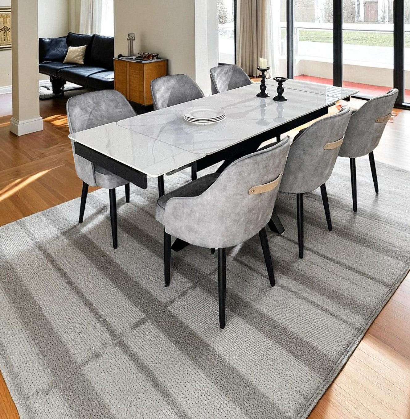 SAVONA DINING TABLE WITH 6 HARRISON GREY  CHAIRS DINING SET