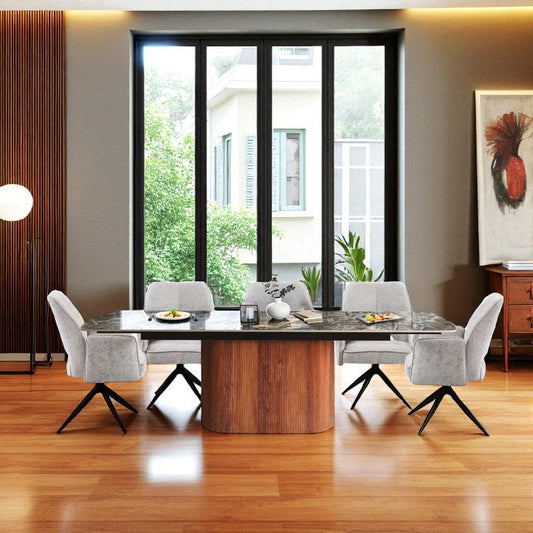 AURELIA WITH PEDISTAL LEGS & 6 VENEZIA GREY CHAIRS DINING SET