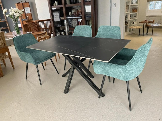 AREZZO BLACK WITH 4 RUSSELL BLUE CHAIRS DINING SET