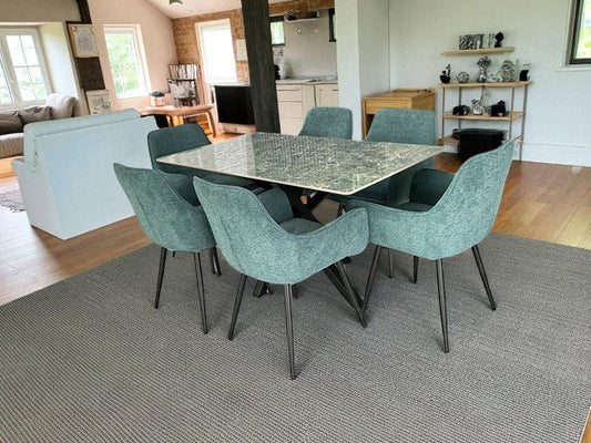 AREZZO GREEN WITH 4 RUSSELL BLUE CHAIRS DINING SET
