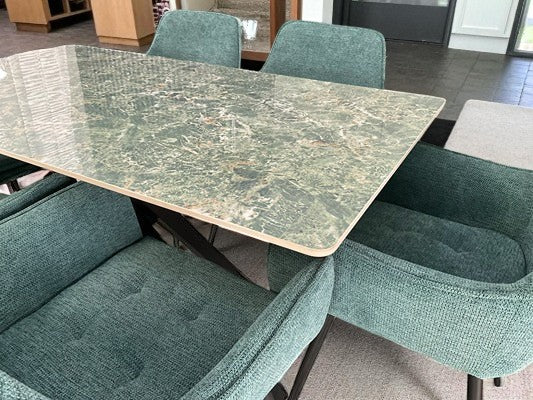 AREZZO GREEN WITH 4 RUSSELL BLUE CHAIRS DINING SET