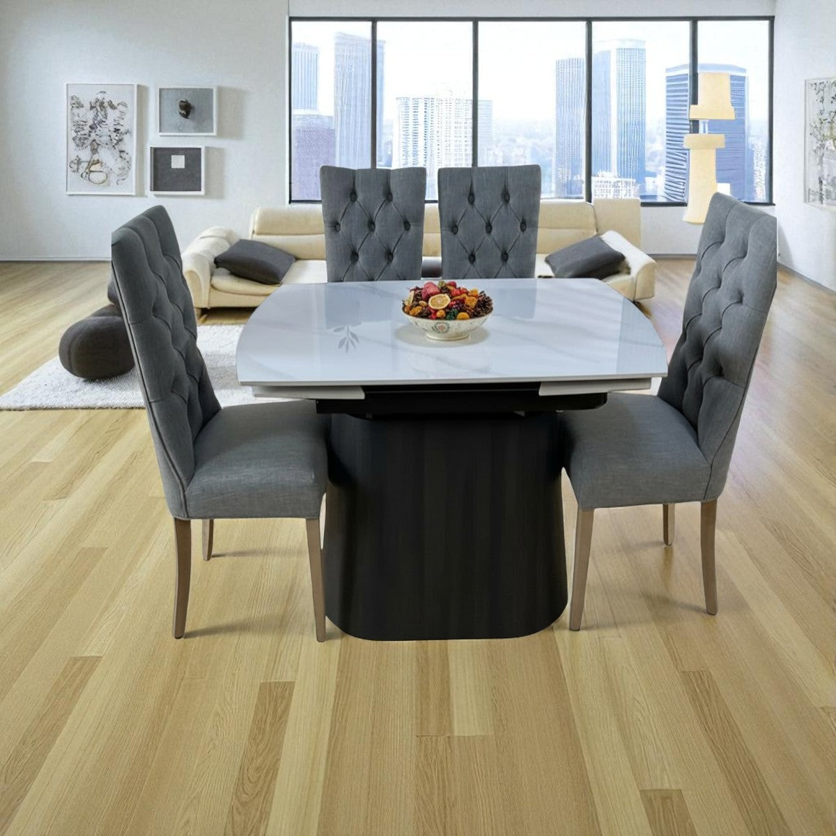 BELLUNO TWIST WOOD WITH 6 ANDREA LIGHT CHAIRS DINING SET