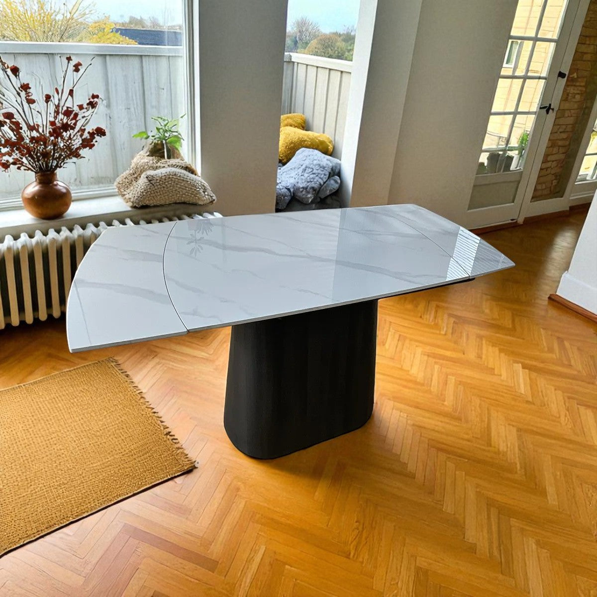 BELLUNO TWIST GREY AND 6 BRUTAS CHAIRS GREEN DINING SET