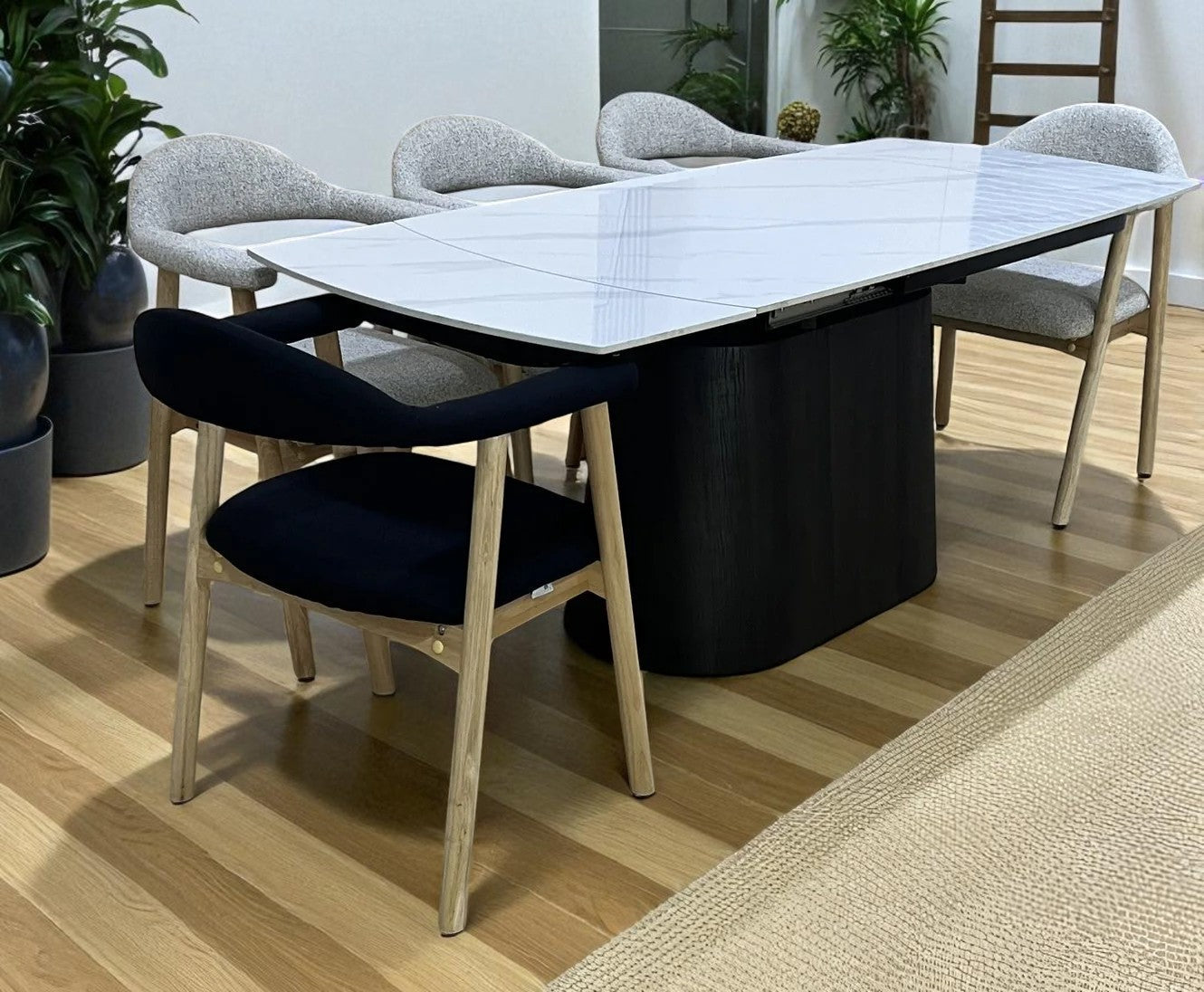 BELLUNO TWIST WHITE WITH TORINO MIXED COLOUR CHAIRS DINING SET