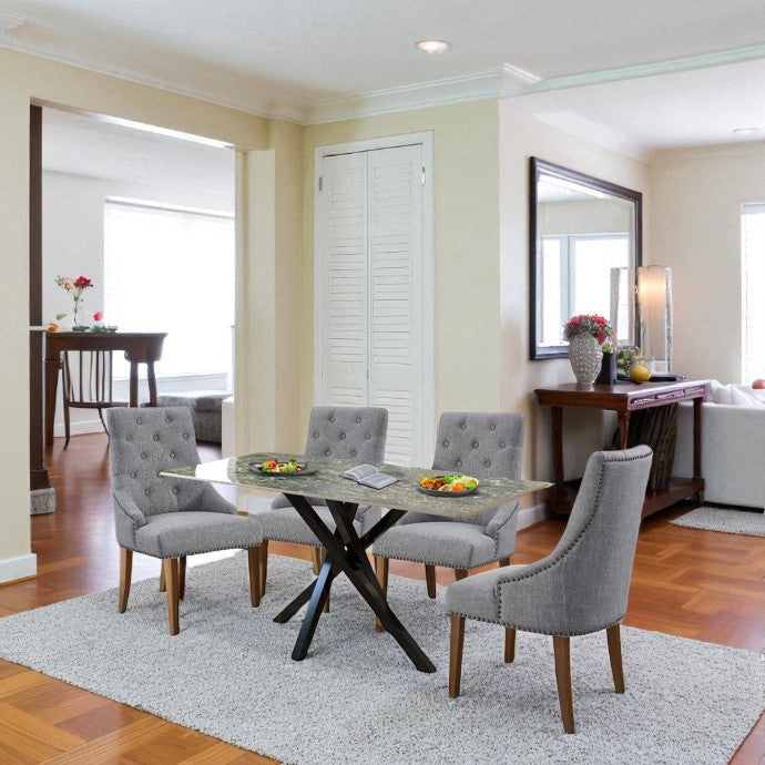 AREZZO BLACK WITH 4 MANOLA LIGHT GREY CHAIRS DINING SET