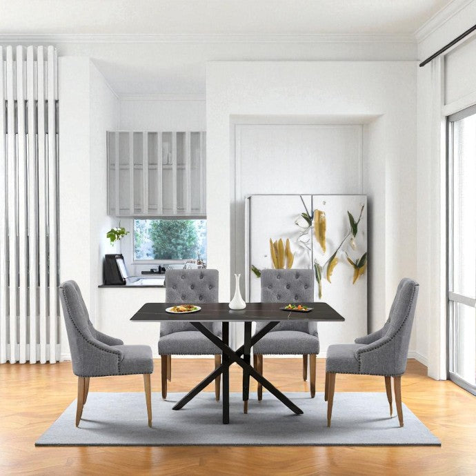 AREZZO BLACK WITH 4 MANOLA LIGHT GREY CHAIRS DINING SET