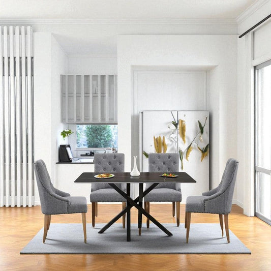 AREZZO BLACK WITH 4 MANOLA LIGHT GREY CHAIRS DINING SET