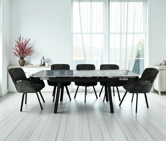 SORRENTO GREEN  WITH 6 BRUTAS GREEN CHAIRS DINING SET