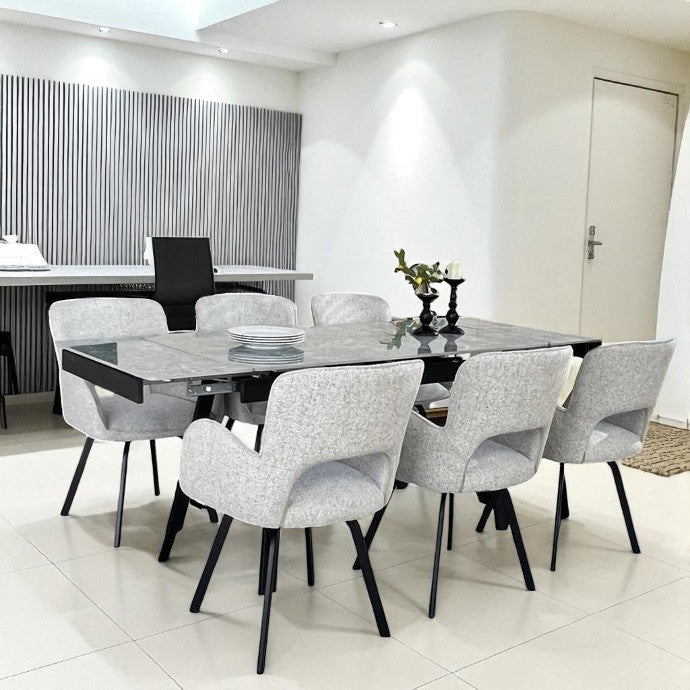 SORRENTO GREEN WITH 6 BRUTUS HEVRE 22 CHAIRS DINING SET