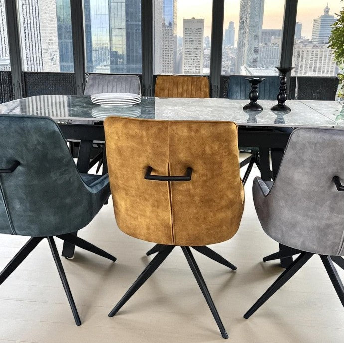 SORRENTO GREEN WITH 6 RUSSELL MIXED COLOURS CHAIRS DINING SET