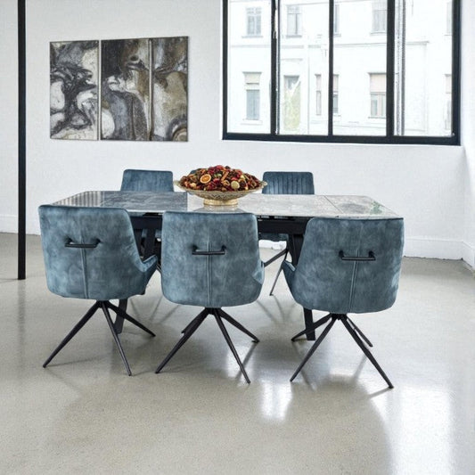 SORRENTO GREEN WITH 6 RUSSELL TEAL BLUE CHAIRS DINING SET