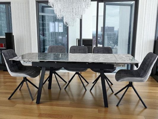 SORRENTO GREEN WITH 6 LARKIN GREY CHAIRS DINING SET