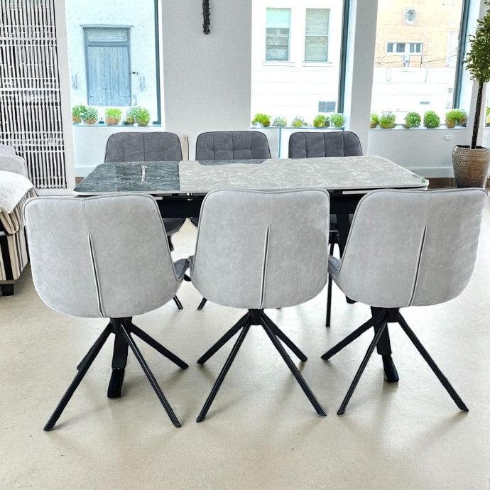 SORRENTO GREEN WITH 6 LARKIN GREY CHAIRS DINING SET