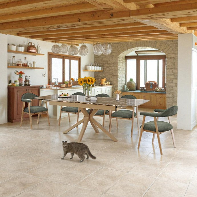 SAVONA BEECH WITH 6 TORINO GREEN CHAIRS DINING SET