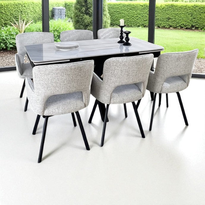 SAVONA DINING TABLE WITH 6 BRUTUS GREY  CHAIRS HEVRE 22 DINING SET