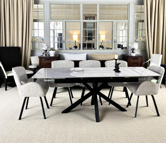 SAVONA DINING TABLE WITH 6 BRUTUS GREY  CHAIRS HEVRE 22 DINING SET