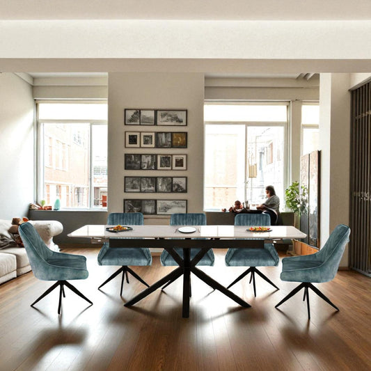 SAVONA DINING TABLE WITH 6 RUSSELL BLUE  CHAIRS DINING SET