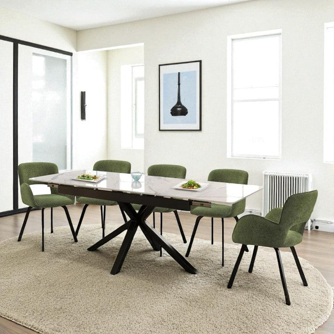 SAVONA DINING TABLE WITH 6 BRUTUS GREEN  CHAIRS DINING SET