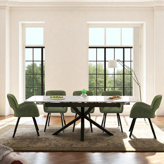 SAVONA DINING TABLE WITH 6 BRUTUS GREEN  CHAIRS DINING SET