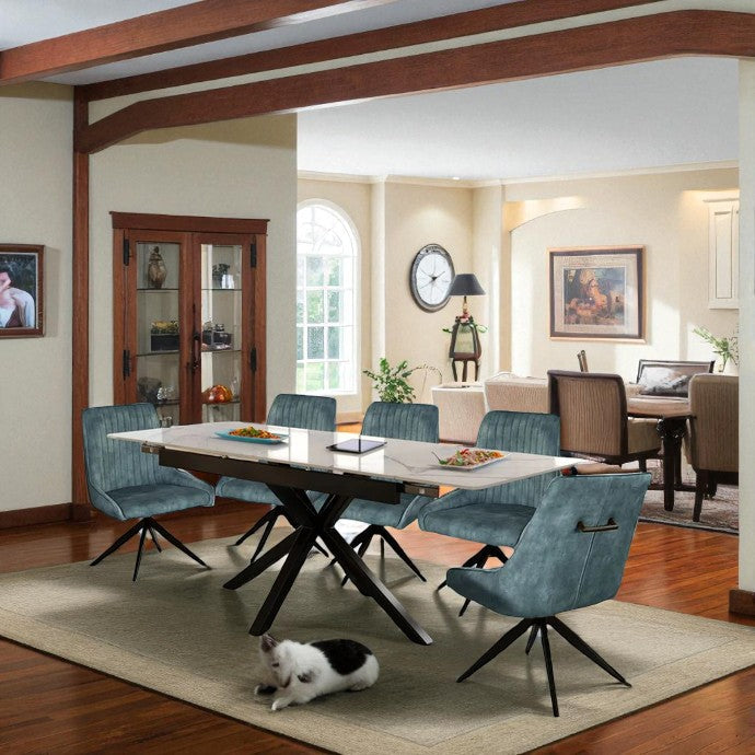 SAVONA DINING TABLE WITH 6 RUSSELL BLUE  CHAIRS DINING SET