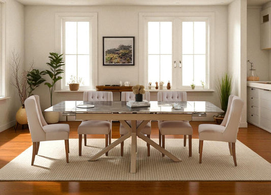 SAVONA BEECH WITH 6  BALBOA MINK CHAIRS DINING SET