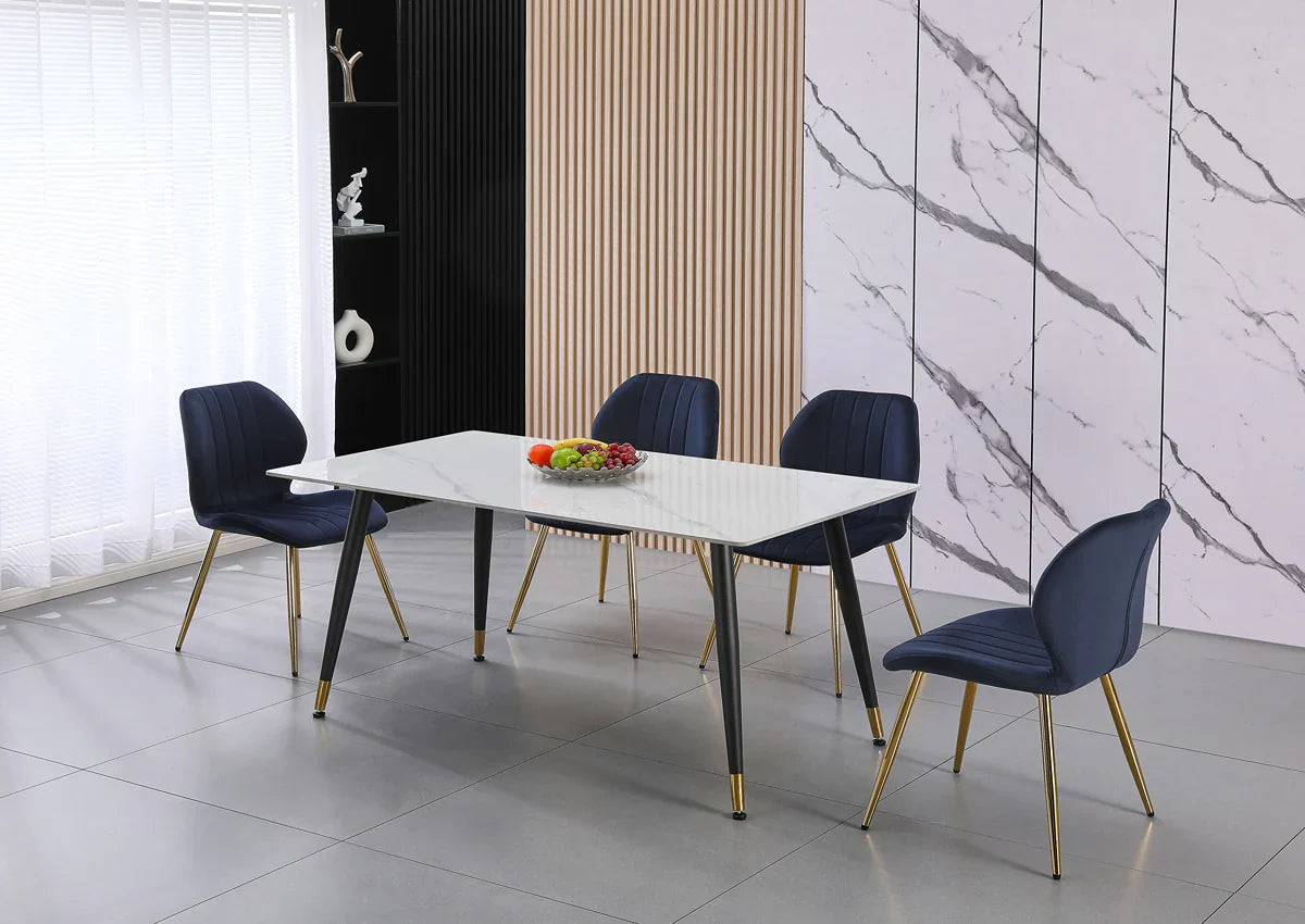 LARKIN DINING TABLE WHITE WITH GOLD TIPS