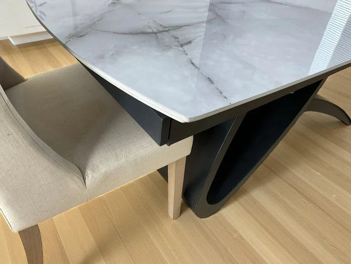 AURELIA WITH INFINITY LEGS GREY WITH  6 BALBOA WHITE CHAIRS DINING SET