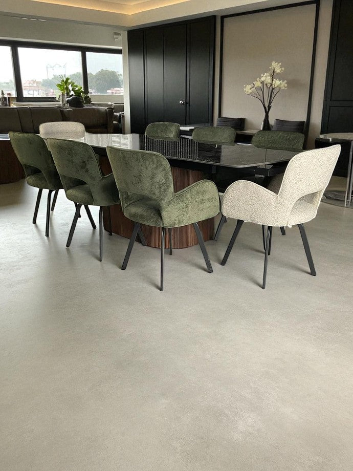 AURELIA PEDISTAL WITH 6 BRUTUS GREEN CHAIRS DINING SET