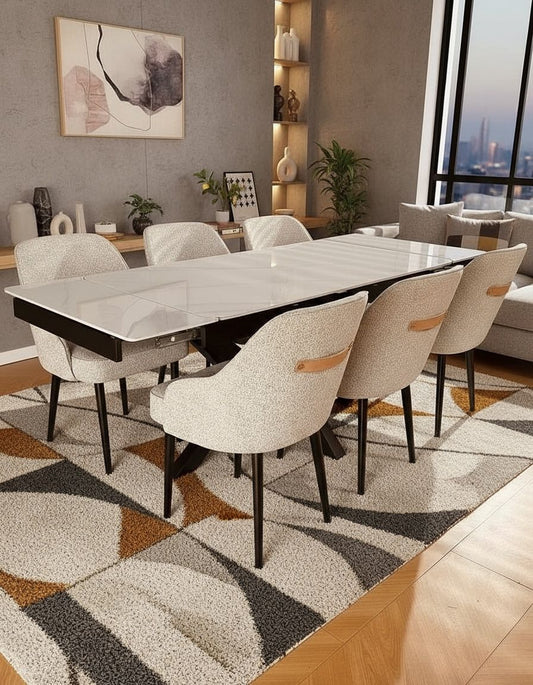 SAVONA DINING TABLE WITH 6 HEVRE 22 HARRISON GREY  CHAIRS DINING SET