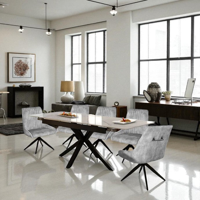 SAVONA DINING TABLE WITH 6 RUSSEL GREY CHAIRS DINING SET