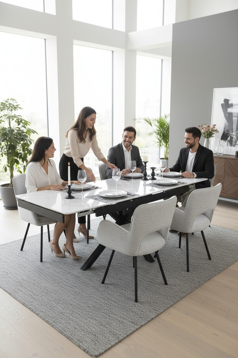 SAVONA DINING TABLE WITH 6 BRUTUS GREY  CHAIRS HEVRE 22 DINING SET