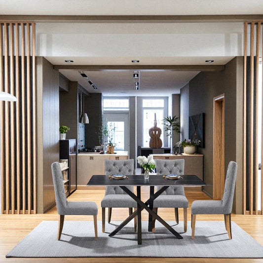 AREZZO WHITE WITH 4 ANDREA LIGHT GREY CHAIRS DINING SET