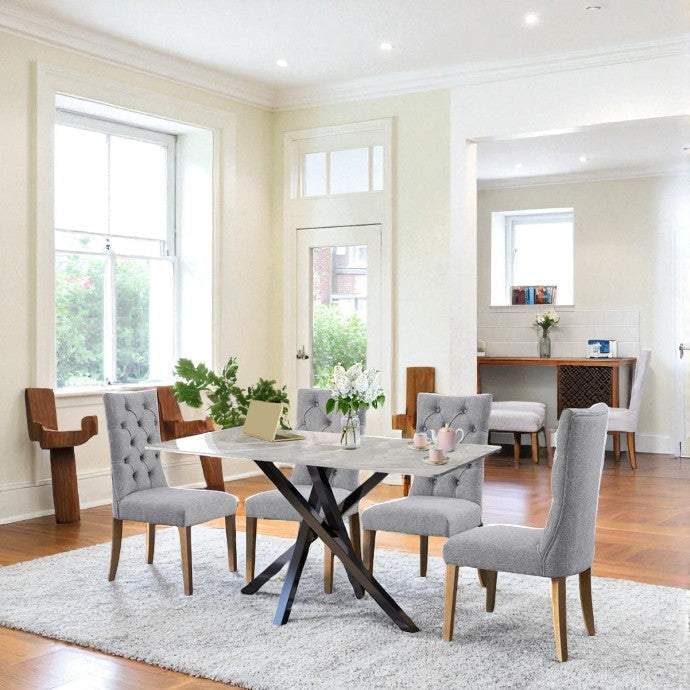 AREZZO WHITE WITH 4 ANDREA LIGHT GREY CHAIRS DINING SET