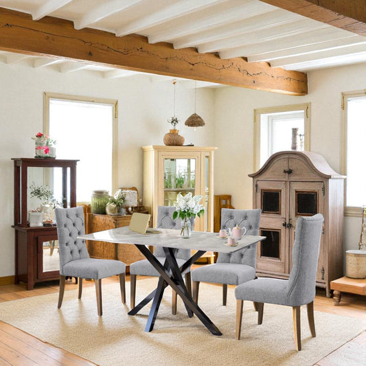 AREZZO GREEN WITH 4 ANDREA LIGHT GREY CHAIRS DINING SET