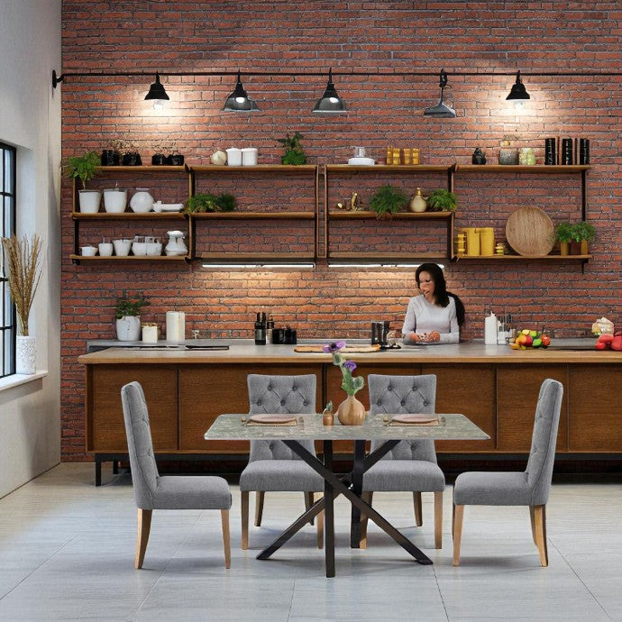 AREZZO WHITE WITH 4 ANDREA LIGHT GREY CHAIRS DINING SET